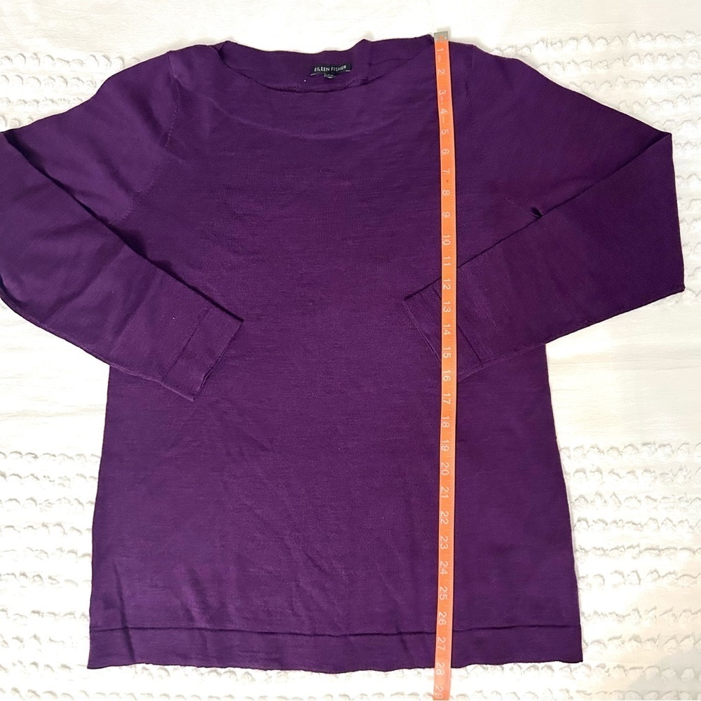 Eileen Fisher Women’s Purple Wool Boatneck Long Sleeve Tunic Sweater Sz L - Picture 9 of 12